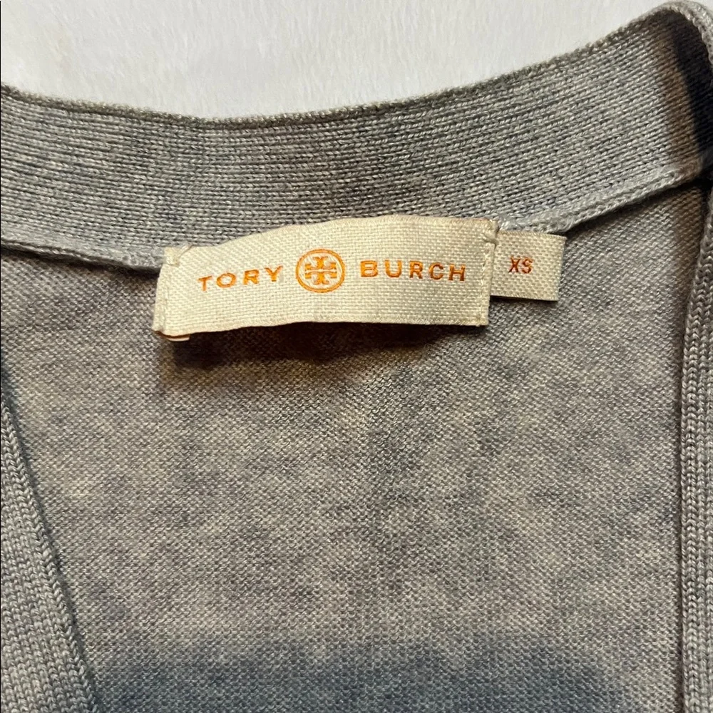 Tory Burch grey merino wool boyfriend full cardigan